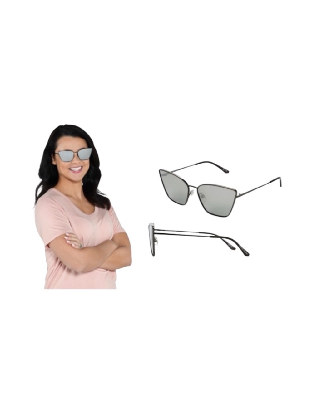 Foster Grant Gunmetal Cat-Eye Sunglasses with Silver Mirror Lenses - Picture 2 of 7